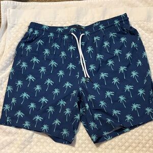 Navy Palm Tree Men's Swim Trunks
